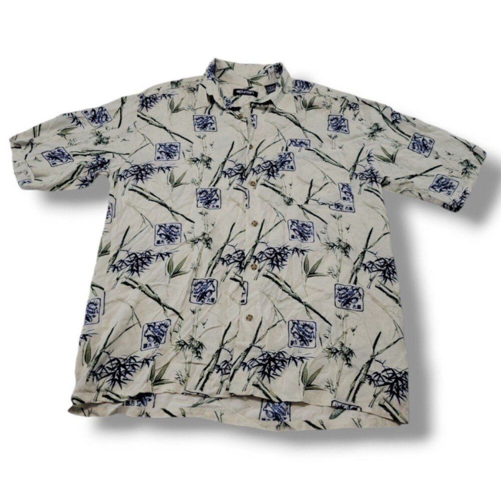 Puritan Shirt Size Medium Men's Hawaiian Style Shirt Bamboo Dragon Allover Print